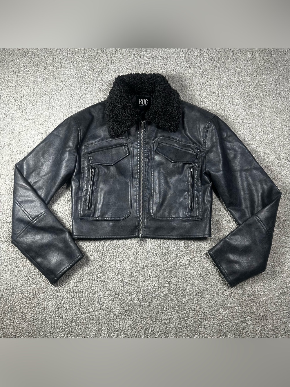BDG Urban Outfitters Aviator Jacket Women XS Black Faux Leather